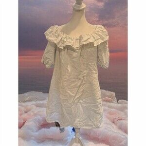 H&M Dress Womens XL White Off the Shoulder Ruffle Puff Sleeve Mini Shift